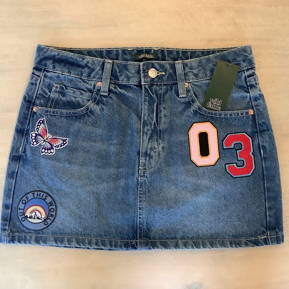 Wild Fable Jean Mini Skirt with Patches - Picture 1 of 7